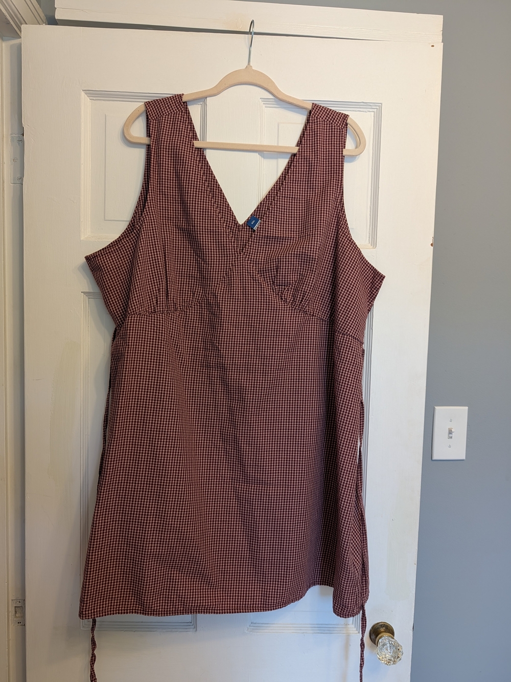 Old Navy Burgundy Gingham V-Neck Mini Dress
